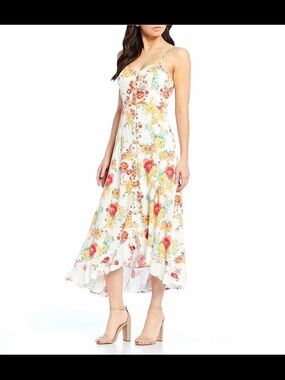 COCO + jaimeson Floral Spaghetti Strap Maxi Dress in White, Yellow & Coral